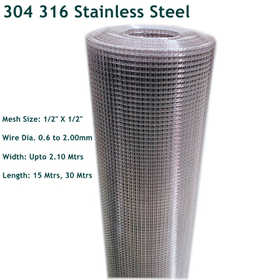 Stainless Steel 304 316 Grade Welded Wire Mesh 12x12mm Hole Mesh 1/2"X1/2"